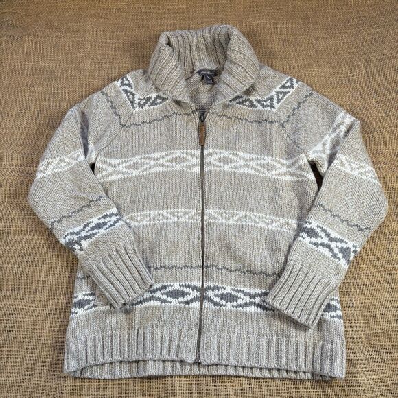 Eddie Bauer Woman's Heavy Wool Blend Full Zip Cardigan Tan Sweater Size Medium - Picture 1 of 8